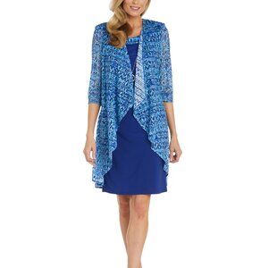 R & M Richards Women's Crochet Lace Jacket & Necklace Dress